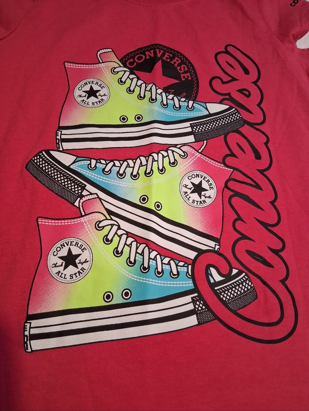 Converse Girls Pink Multi Sneaker Graphic Print Short Sleeve T-Shirt Small 8-10